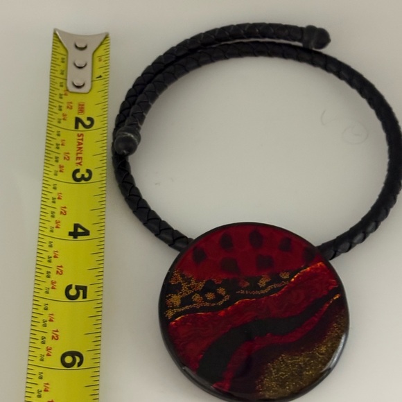 VTG Chico's Red and Gold Artistic Glass Pendant Statment  Necklace Chic - Picture 8 of 10